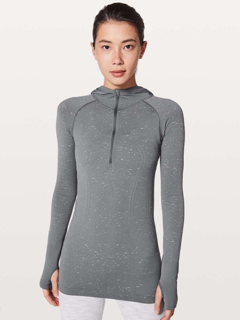 lululemon athletica Hooded 1/2 Zip Swiftly Top - Speckled Gray
